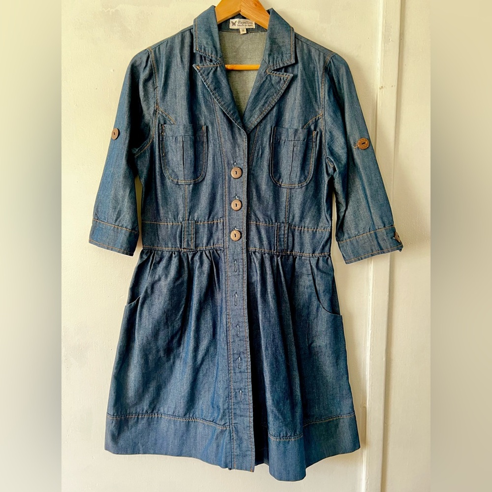 Stylish Blue Dress with Button Details